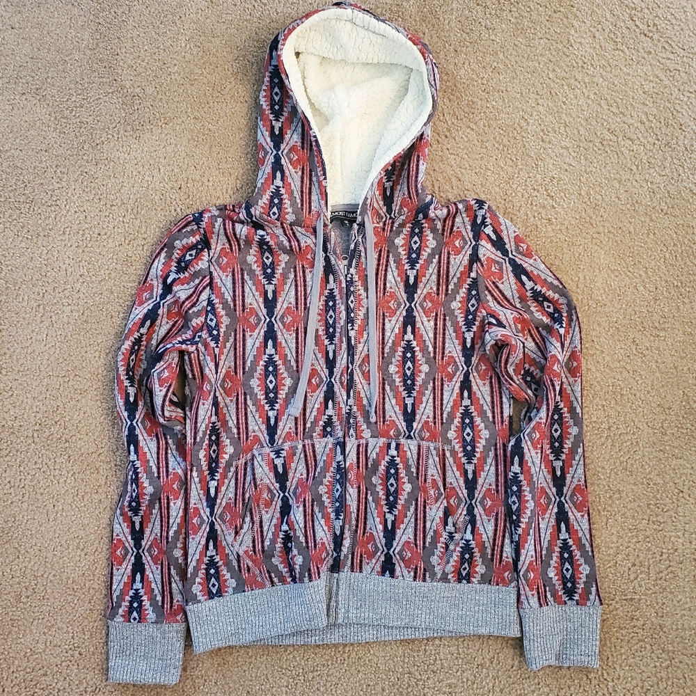 Tribal Print Zippered Hooded Jacket